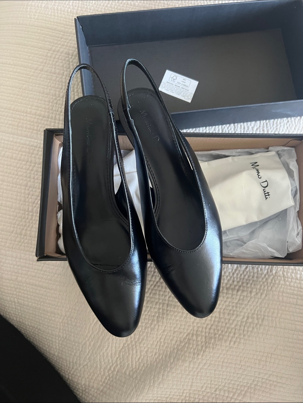 Massimo Dutti Black Leather Slingback Mules